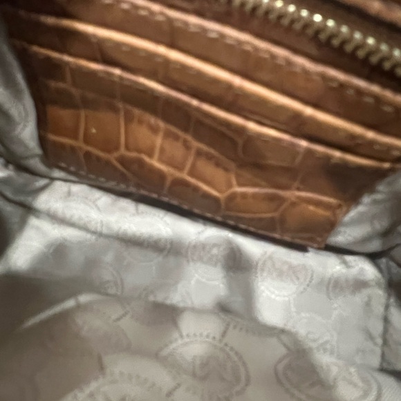 Michael Kors Zebra Print Canvas Croc Leather Studded Selma Crossbody Bag - Picture 13 of 14